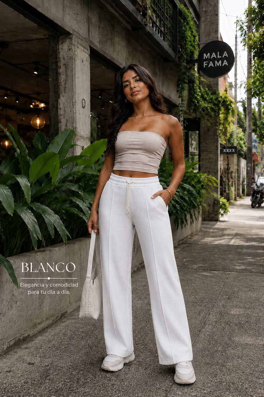 Pantalón bota recta color Blanco