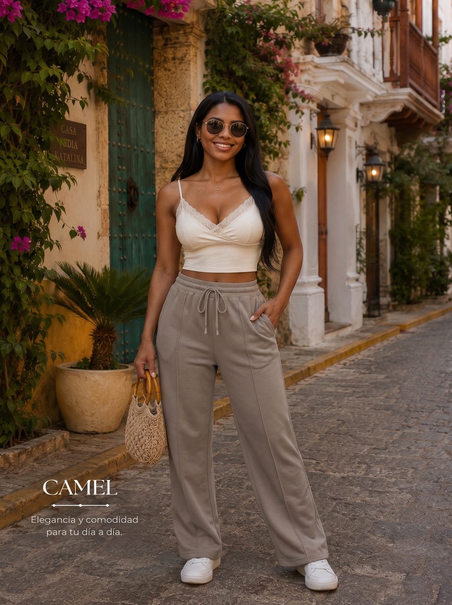 Pantalón bota recta color Camel