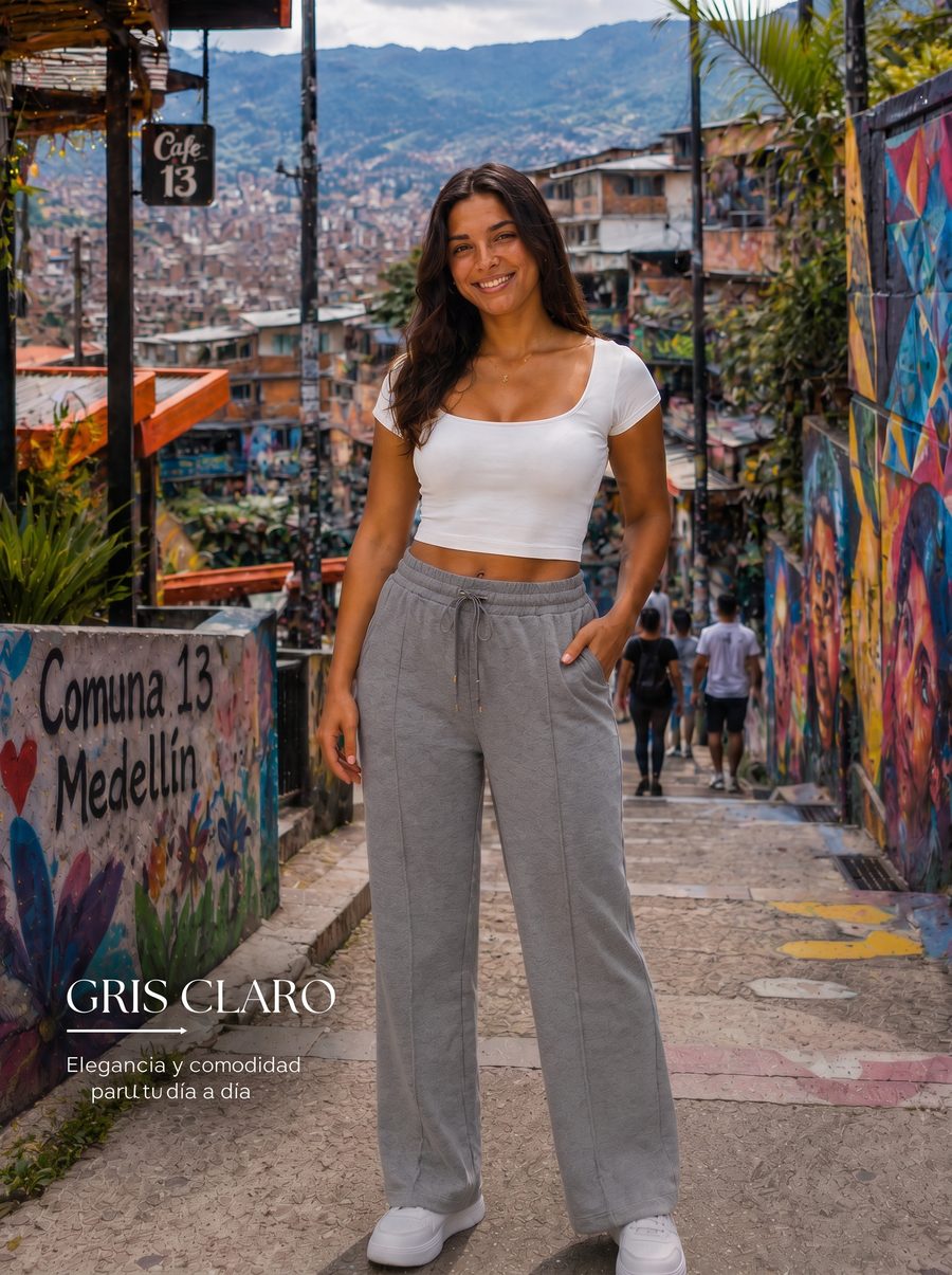 Pantalón bota recta color Gris claro
