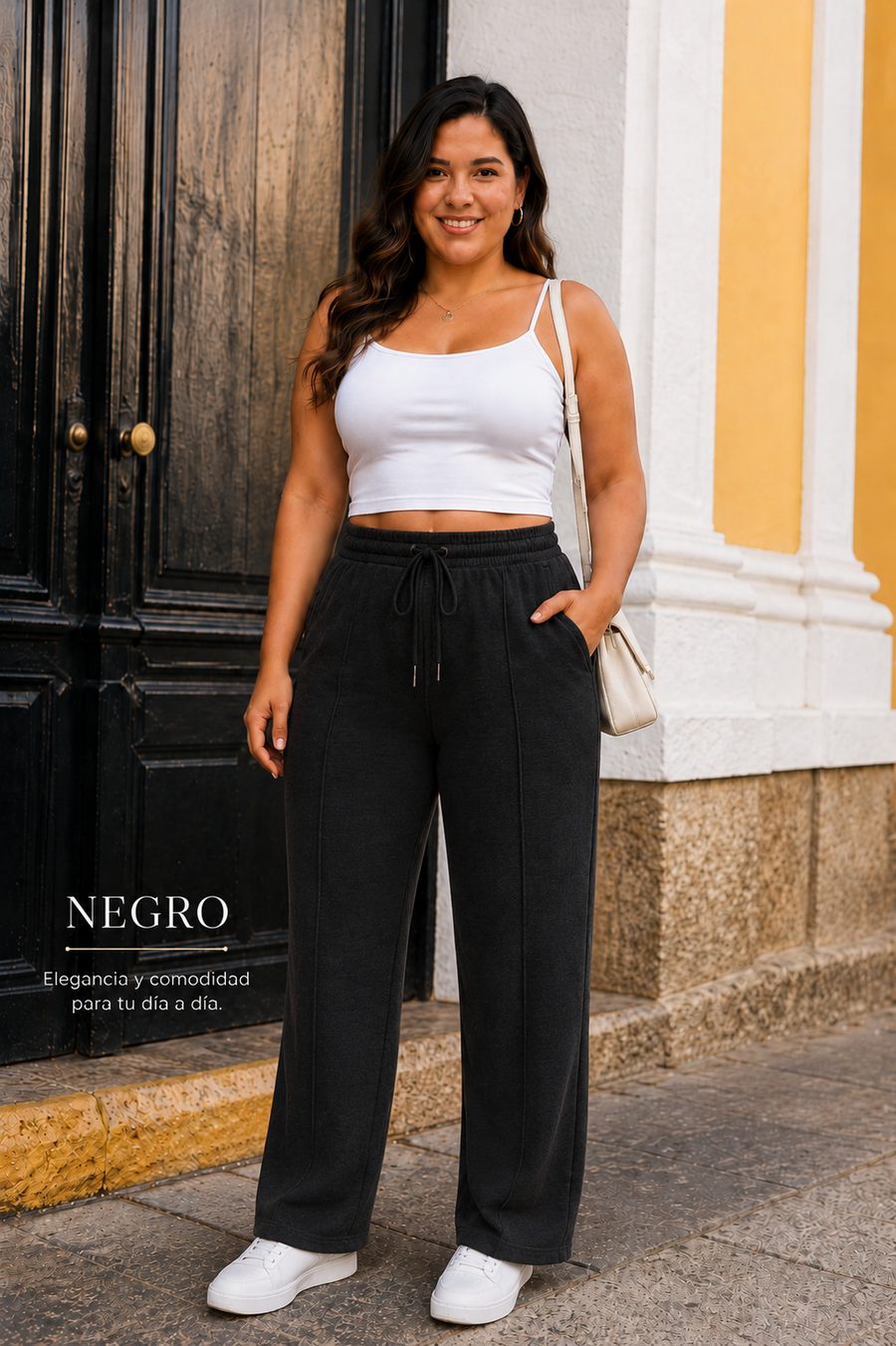 Pantalón bota recta Vibe, color negro