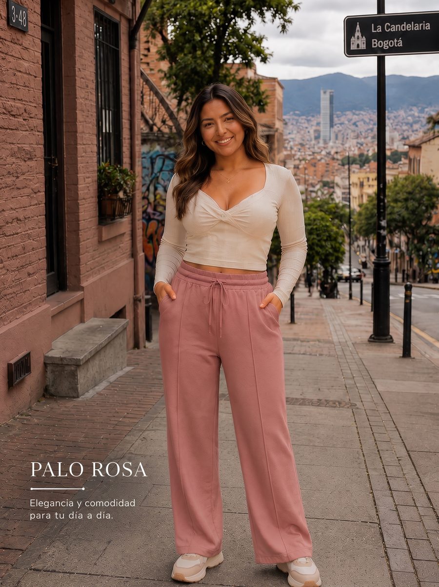 Pantalón bota recta color Palo de rosa