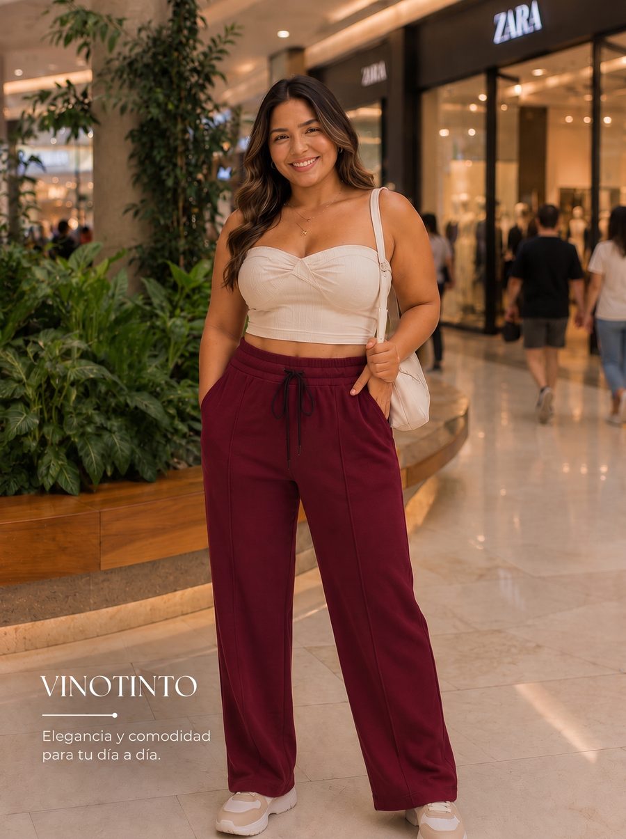 Pantalón bota recta color Vinotinto